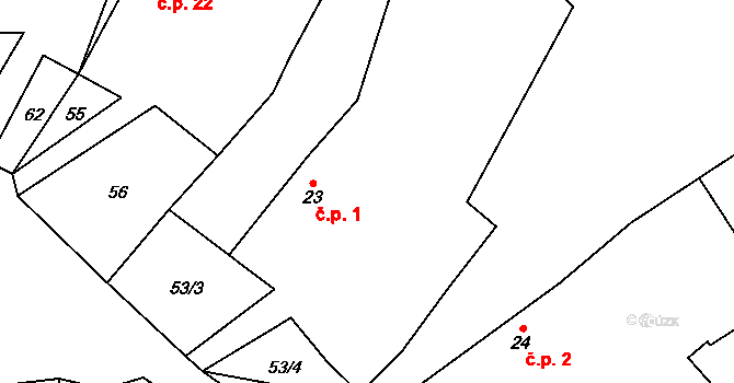 Dražetice 1, Borotice na parcele st. 23 v KÚ Dražetice II, Katastrální mapa