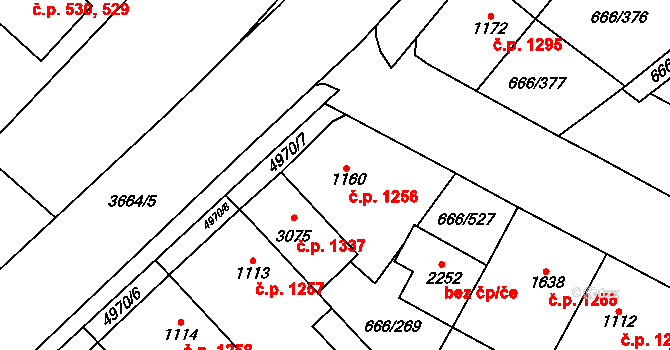 Veselí nad Moravou 1256 na parcele st. 1160 v KÚ Veselí-Předměstí, Katastrální mapa