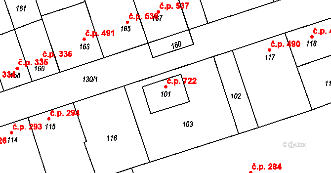 Libušín 722 na parcele st. 101 v KÚ Libušín, Katastrální mapa