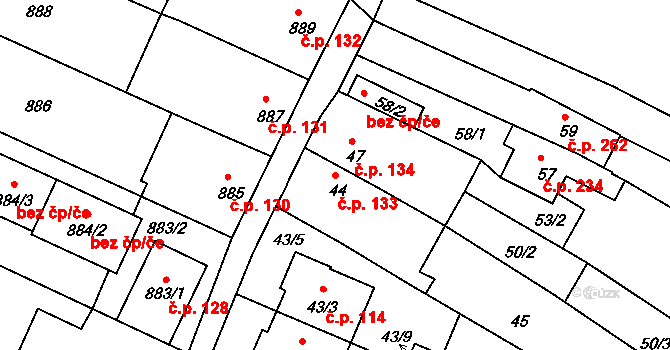 Dačice I 133, Dačice na parcele st. 44 v KÚ Dačice, Katastrální mapa