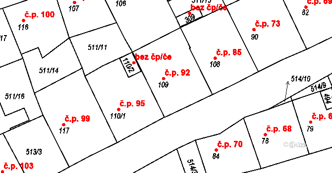 Tlustice 92 na parcele st. 109 v KÚ Tlustice, Katastrální mapa