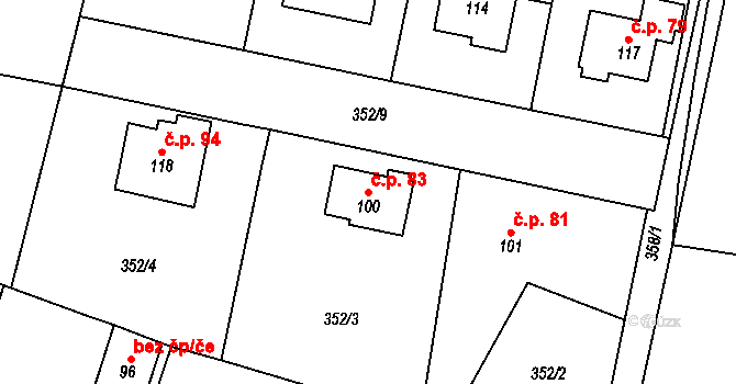 Blešno 83 na parcele st. 100 v KÚ Blešno, Katastrální mapa