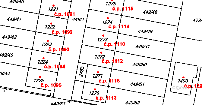 Třebechovice pod Orebem 1112 na parcele st. 1272 v KÚ Třebechovice pod Orebem, Katastrální mapa