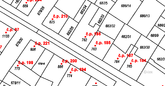 Chlumec nad Cidlinou III 186, Chlumec nad Cidlinou na parcele st. 762 v KÚ Chlumec nad Cidlinou, Katastrální mapa