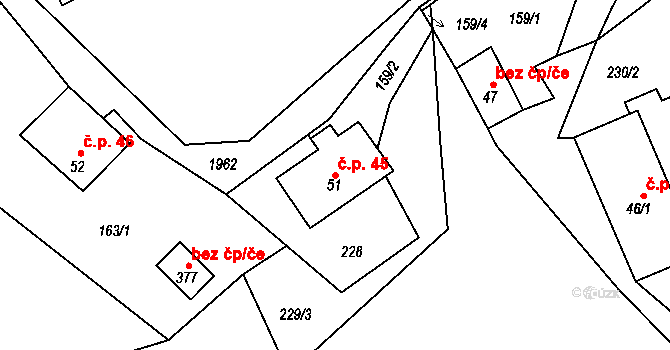 Kamenec u Poličky 45 na parcele st. 51 v KÚ Kamenec u Poličky, Katastrální mapa