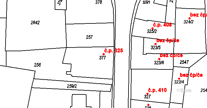 Uničov 325 na parcele st. 377 v KÚ Uničov, Katastrální mapa