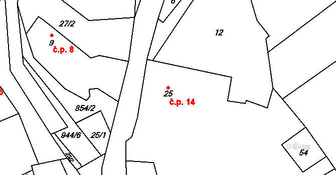 Vinné 14, Ploskovice na parcele st. 25 v KÚ Vinné, Katastrální mapa