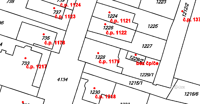 Roudnice nad Labem 1179 na parcele st. 1228 v KÚ Roudnice nad Labem, Katastrální mapa