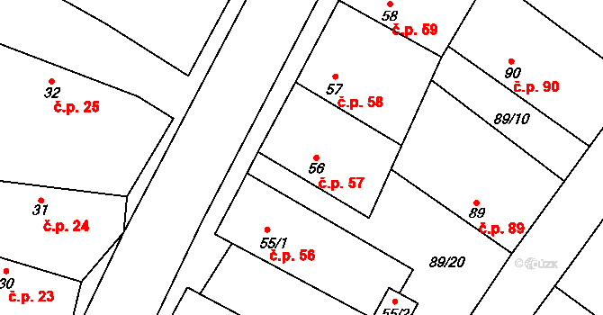 Choťánky 57 na parcele st. 56 v KÚ Choťánky, Katastrální mapa