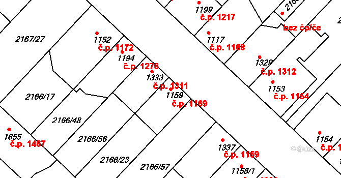 Lysá nad Labem 1169 na parcele st. 1159 v KÚ Lysá nad Labem, Katastrální mapa