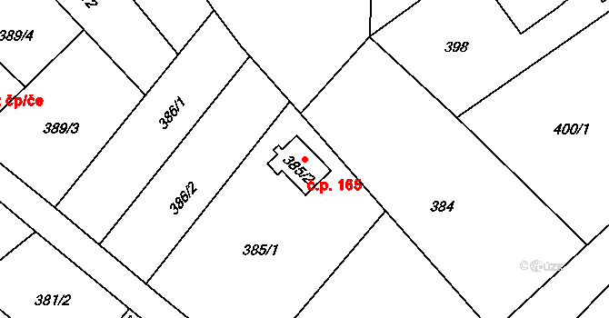 Vrbice 165, Bohumín na parcele st. 385/2 v KÚ Vrbice nad Odrou, Katastrální mapa
