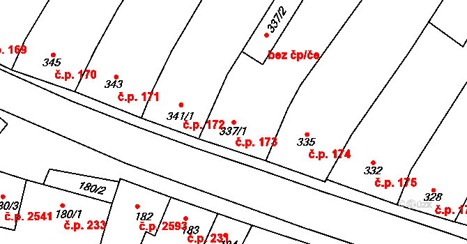 Líšeň 173, Brno na parcele st. 337/1 v KÚ Líšeň, Katastrální mapa