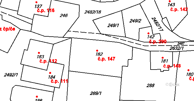 Česká Kamenice 147 na parcele st. 182 v KÚ Česká Kamenice, Katastrální mapa