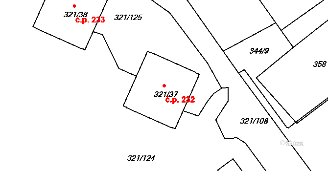 Prosetice 232, Teplice na parcele st. 321/37 v KÚ Prosetice, Katastrální mapa