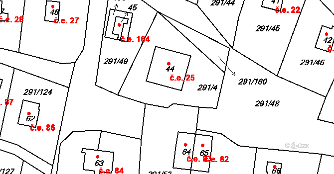 Cetnov 25, Cheb na parcele st. 44 v KÚ Cetnov, Katastrální mapa
