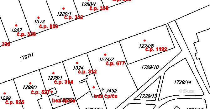 Cheb 677 na parcele st. 1274/2 v KÚ Cheb, Katastrální mapa
