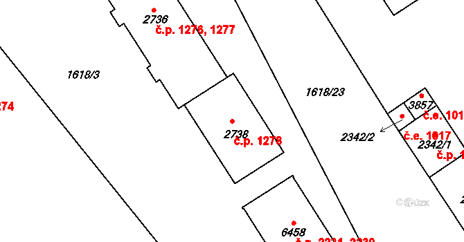 Cheb 1278 na parcele st. 2738 v KÚ Cheb, Katastrální mapa