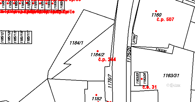 Chodov 244 na parcele st. 1184/2 v KÚ Dolní Chodov, Katastrální mapa