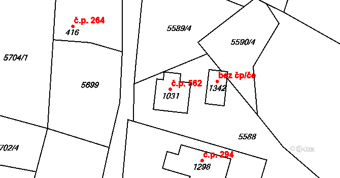 Halenkov 562 na parcele st. 1031 v KÚ Halenkov, Katastrální mapa