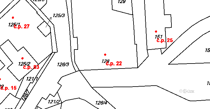 Nedvězí u Říčan 22, Praha na parcele st. 128 v KÚ Nedvězí u Říčan, Katastrální mapa