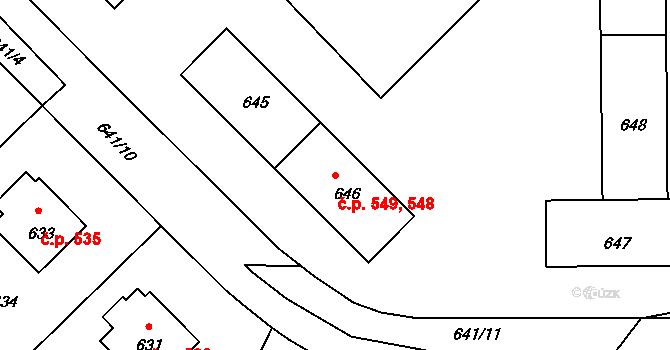 Sedlčany 548,549 na parcele st. 645 v KÚ Sedlčany, Katastrální mapa