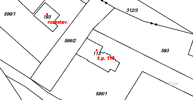 Dolní Olešnice 118 na parcele st. 113 v KÚ Dolní Olešnice, Katastrální mapa
