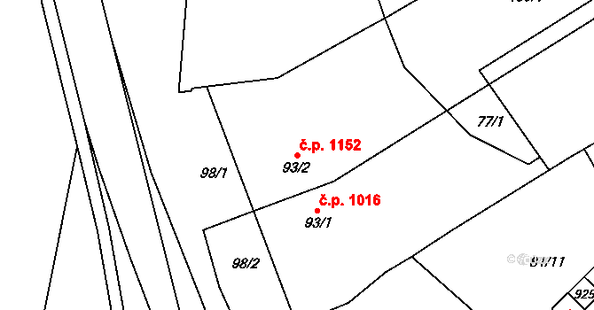 Předklášteří 1152 na parcele st. 93/2 v KÚ Předklášteří, Katastrální mapa