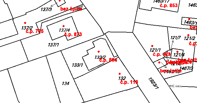 Černice 864, Plzeň na parcele st. 133/2 v KÚ Černice, Katastrální mapa