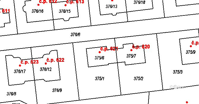 Postřelmov 621 na parcele st. 375/6 v KÚ Postřelmov, Katastrální mapa
