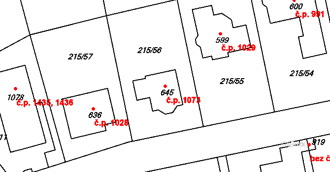 Rudná 1073 na parcele st. 645 v KÚ Hořelice, Katastrální mapa