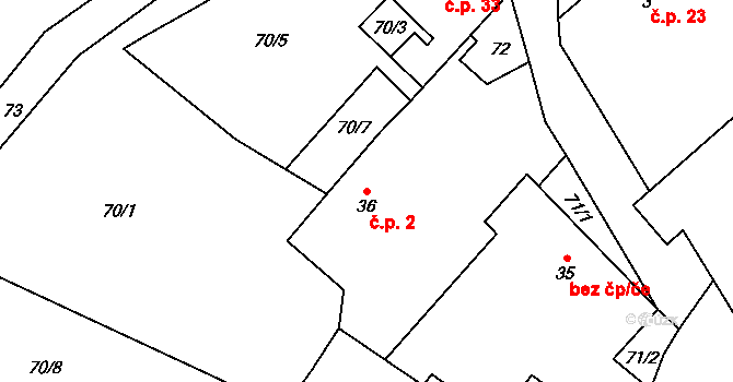 Sedlec 2, Křešice na parcele st. 36 v KÚ Sedlec u Litoměřic, Katastrální mapa