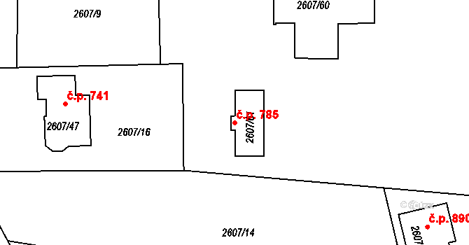 Planá nad Lužnicí 785 na parcele st. 2607/61 v KÚ Planá nad Lužnicí, Katastrální mapa