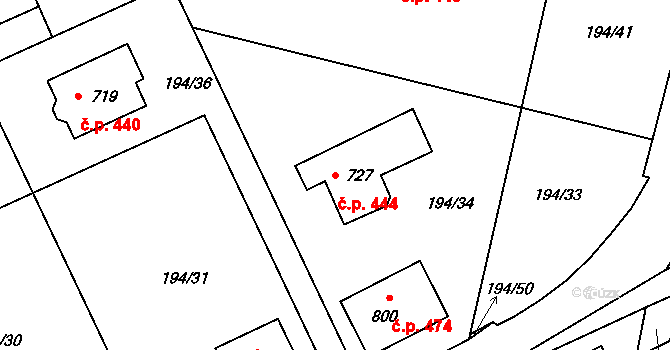 Černčice 444 na parcele st. 727 v KÚ Černčice u Loun, Katastrální mapa