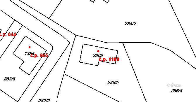 Malenovice 1188, Zlín na parcele st. 2302 v KÚ Malenovice u Zlína, Katastrální mapa