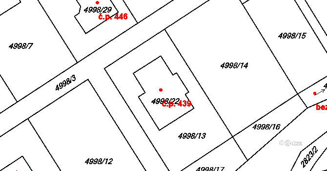 Sviadnov 439 na parcele st. 4998/22 v KÚ Sviadnov, Katastrální mapa