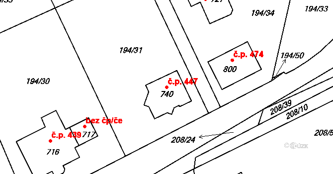Černčice 447 na parcele st. 740 v KÚ Černčice u Loun, Katastrální mapa