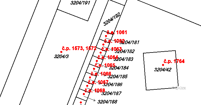 Roudnice nad Labem 1063 na parcele st. 3204/183 v KÚ Roudnice nad Labem, Katastrální mapa