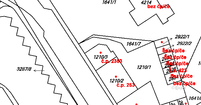 Cheb 2353 na parcele st. 1210/3 v KÚ Cheb, Katastrální mapa