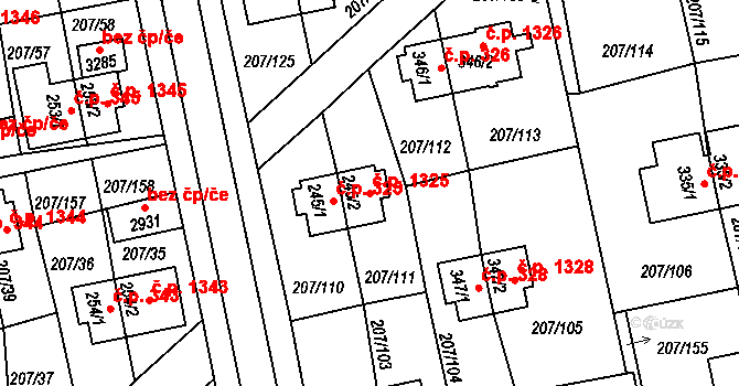 Sezimovo Ústí 1325 na parcele st. 245/2 v KÚ Sezimovo Ústí, Katastrální mapa