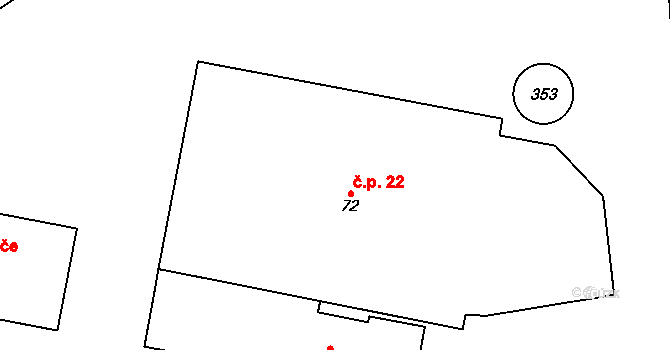 Hodyně 22, Skuhrov na parcele st. 72 v KÚ Hodyně u Skuhrova, Katastrální mapa
