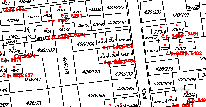 Otrokovice 6453 na parcele st. 734/3 v KÚ Otrokovice, Katastrální mapa