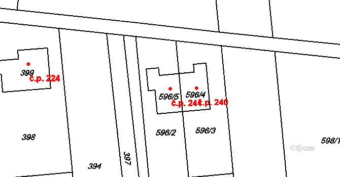 Přerov XII-Žeravice 241, Přerov na parcele st. 596/5 v KÚ Žeravice, Katastrální mapa