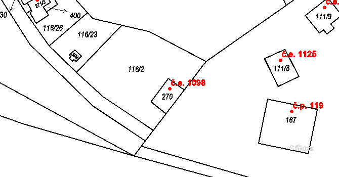 Ledečko 1098 na parcele st. 270 v KÚ Ledečko, Katastrální mapa