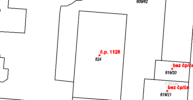 Třemošná 1128 na parcele st. 824 v KÚ Třemošná, Katastrální mapa
