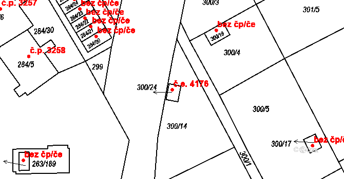 Znojmo 4176 na parcele st. 300/24 v KÚ Znojmo-Louka, Katastrální mapa