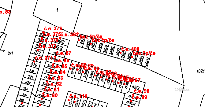 Obrnice 397 na parcele st. 340/5 v KÚ Obrnice, Katastrální mapa