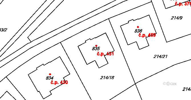 Černý Vůl 431, Statenice na parcele st. 835 v KÚ Statenice, Katastrální mapa