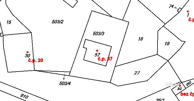 Borovník 37 na parcele st. 57 v KÚ Borovník, Katastrální mapa