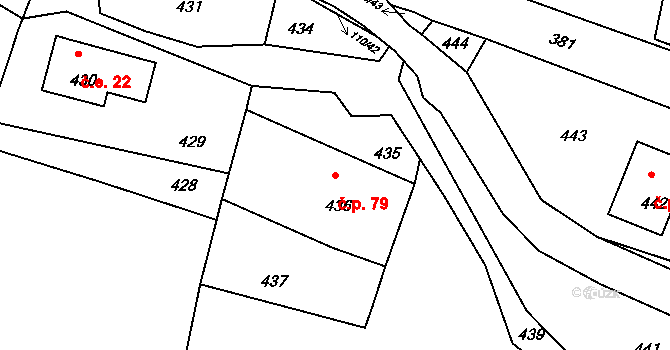 Horní Chřibská 79, Chřibská na parcele st. 436 v KÚ Horní Chřibská, Katastrální mapa