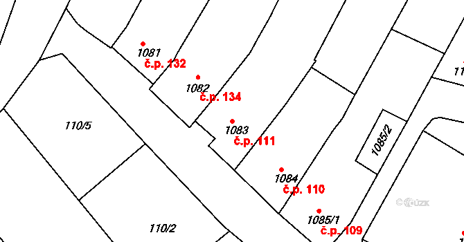 Racková 111 na parcele st. 1083 v KÚ Racková, Katastrální mapa